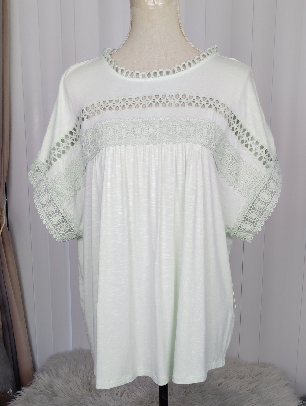 Thomas & Olivia Lace-Trim Scoop Neck Women's Top - Light Mint